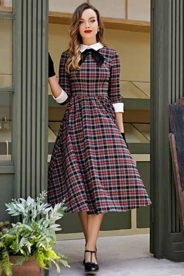 Vestido vintage vermelho e preto gingham